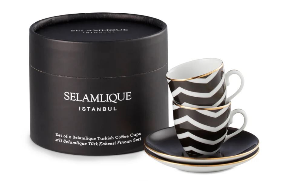 2'Lİ ZİGZAG SİYAH TÜRK KAHVESİ FİNCANLARI