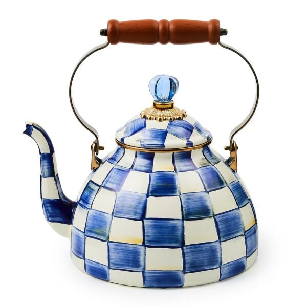 Royal Check Enamel Tea Kettle - 3 Quart