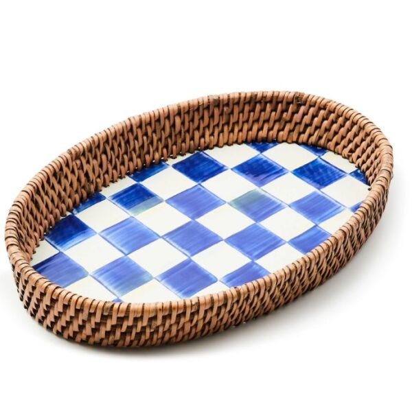 Royal Check Rattan & Enamel Tray - Small