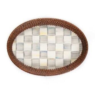 Sterling Check Rattan & Enamel Tray - Small