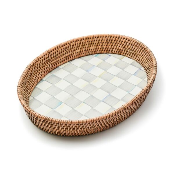 Sterling Check Rattan & Enamel Tray - Large