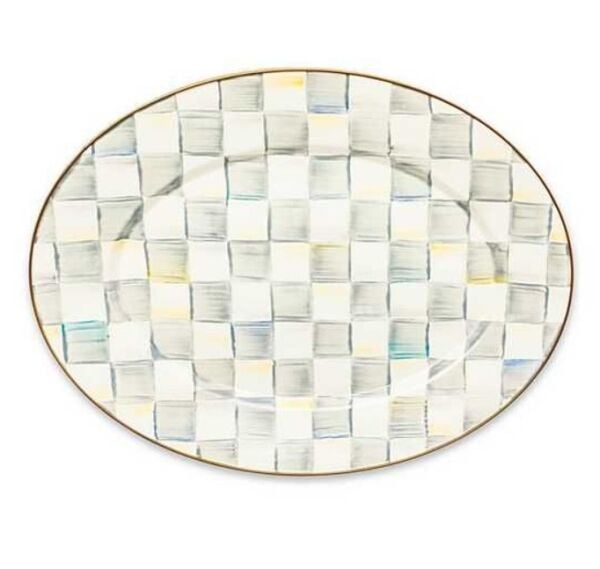 Sterling Check Enamel Oval Platter - Medium