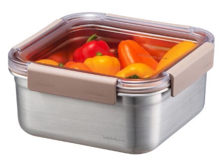 LocknLock Paslanmaz Çelik Fırın & Saklama Kabı Kare Kilitli 1.3 Lt ml - Kahverengi