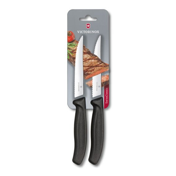 Victorinox 6.7933.12B 12cm Siyah 2li Tırtıklı Biftek Bıçağı, Blisterli Paket