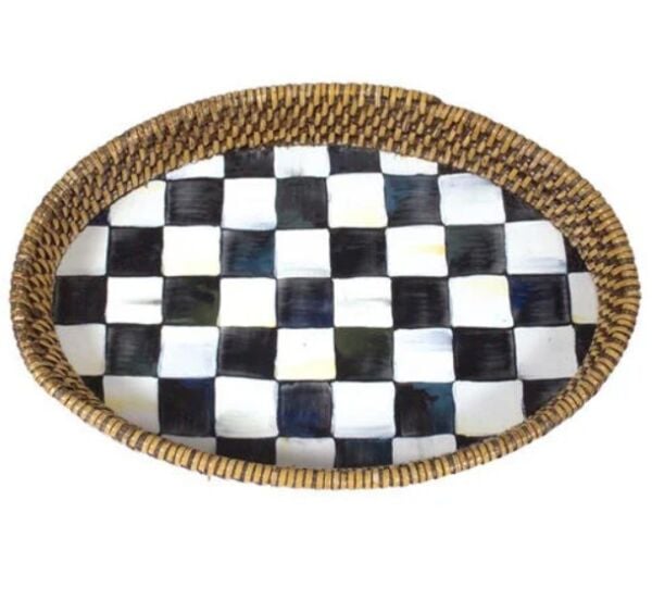 Courtly Check Rattan & Enamel Tray - Small