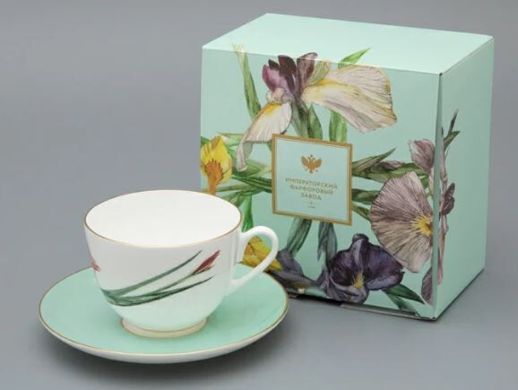 L'Art des Fleurs Fincan ve Tabağı Hediye Kutusunda, Bahar 2 Şekli, Kaplan İris