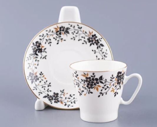 Kahve fincanı ve tabağı Siyah kahve İnce dallar 80 ml