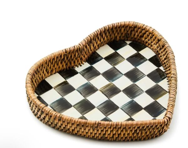Courtly Check Enamel & Rattan Heart Tray