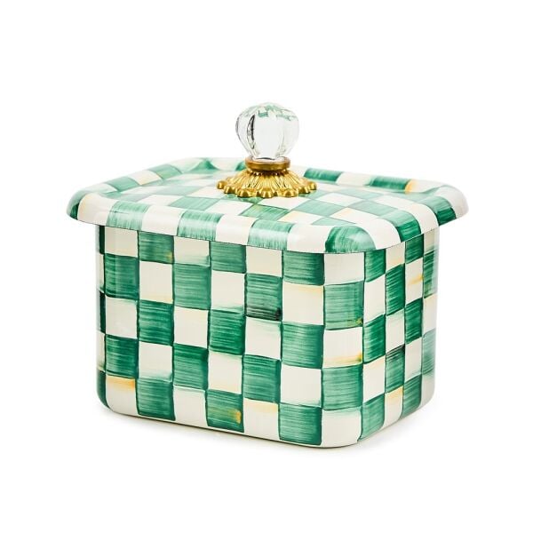 Emerald Check Enamel Recipe Box