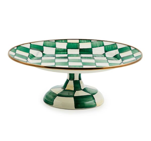 Emerald Check Small Pedestal Platter