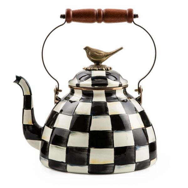 Courtly Check Enamel 3 Qt. Tea Kettle with Bird