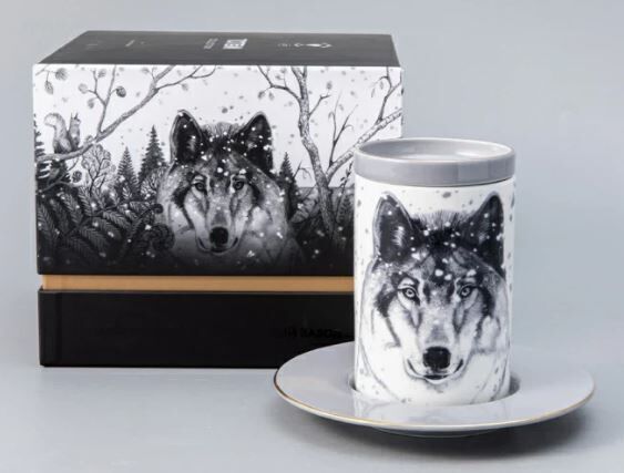 Kapaklı ve tabaklı kupa / Hediye kutusu kapağı Totem Kurt 1/3