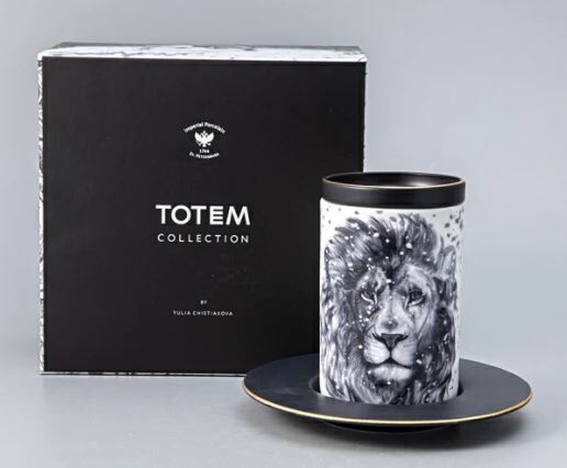 Kapaklı ve tabaklı kupa / Hediye kutusu kapağı Totem Aslan 1/3