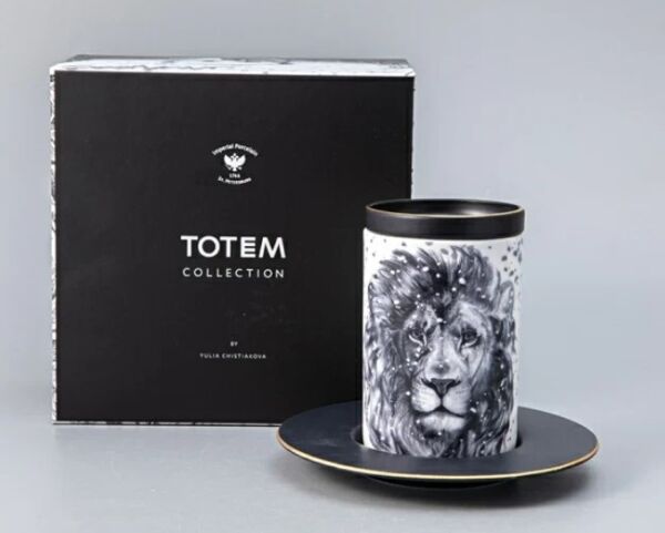 Kapaklı ve tabaklı kupa / Hediye kutusu kapağı Totem Aslan 1/3