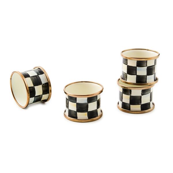 Courtly Check Enamel Napkin Rings - Set of 4