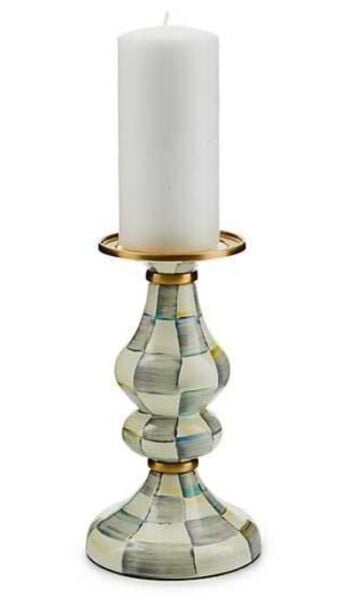 Sterling Check Enamel Pillar Candlestick - Medium