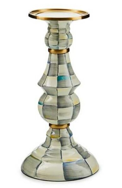 Sterling Check Enamel Pillar Candlestick - Large