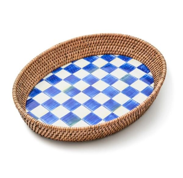 Royal Check Rattan & Enamel Tray - Large