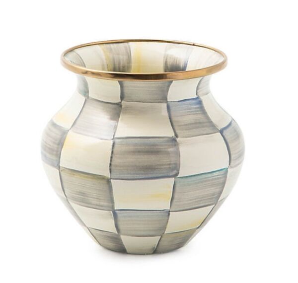 Sterling Check Enamel Vase