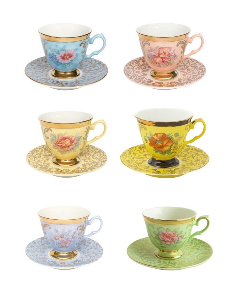 S.Clairy Flashy Yellow Flowers Mix 6lı Kahve Fincan Seti 150ml