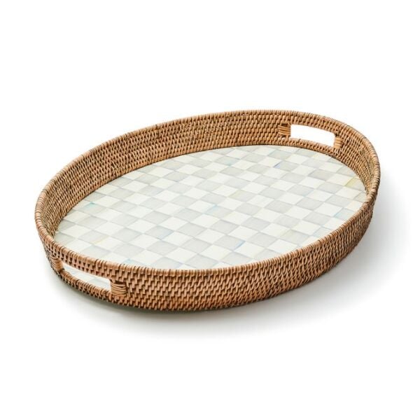 Courtly Check Rattan & Enamel Party Tray