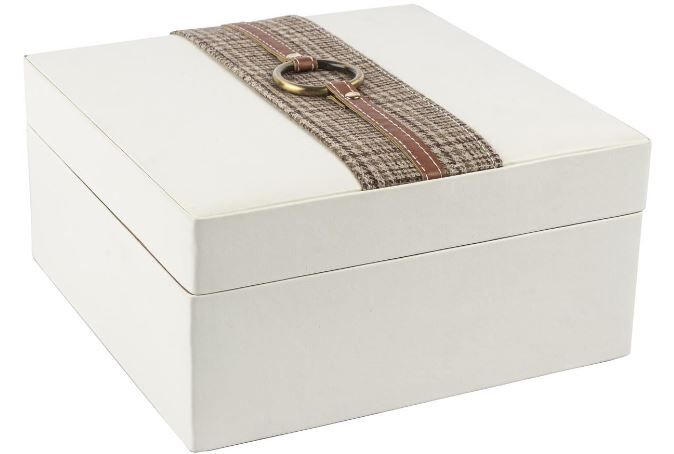 Beyaz Ekose Deri Takı Kutusu 22x22x11cm