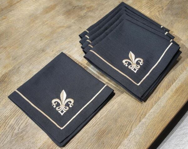 Kare peçete 6lı işlemeli siyah bej 40cm