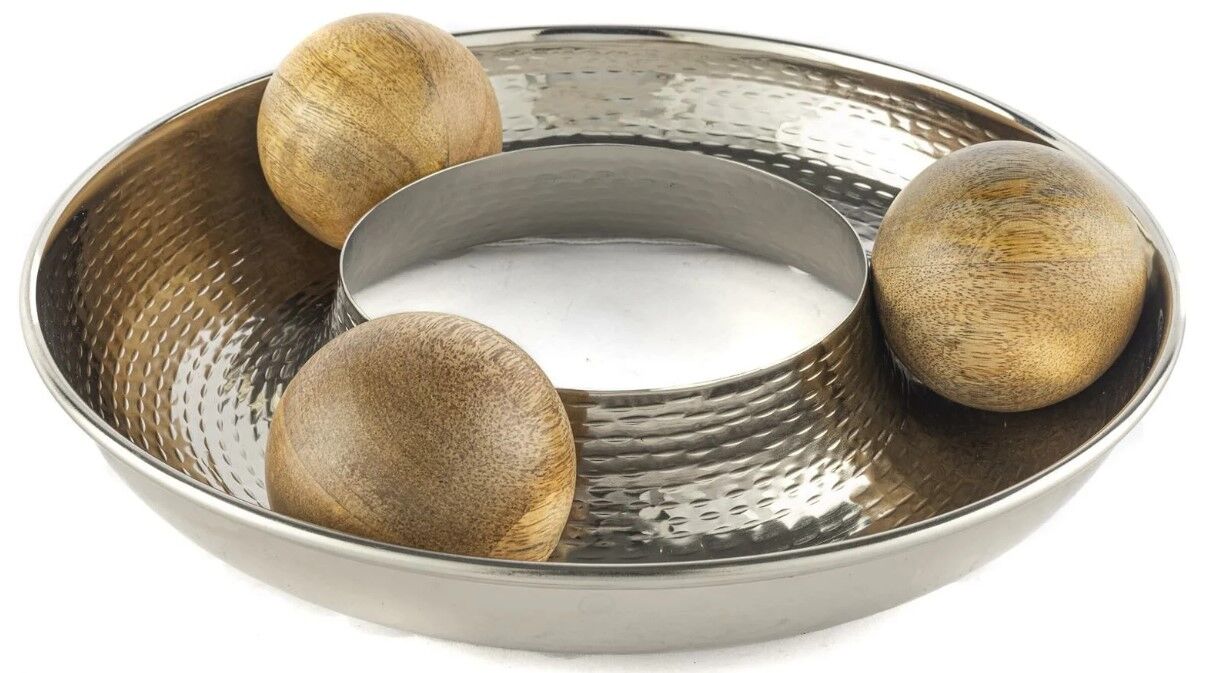 Gümüş Ahşap Küreli Dekor Kase 26x7cm