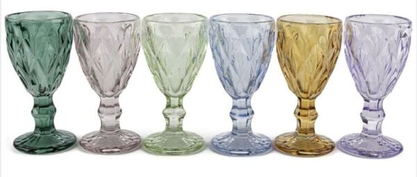 Renkli Kesmeli 6lı Cam Ayaklı Bardak 70 ml