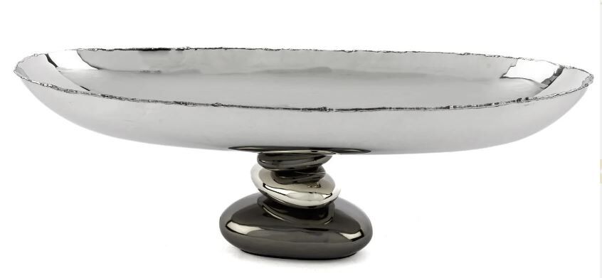 Gravel Gümüş Metal Oval Ayaklı Kase 45x19x15cm