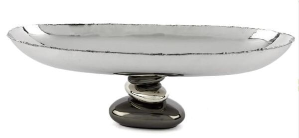 Gravel Gümüş Metal Oval Ayaklı Kase 45x19x15cm