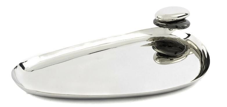 Gravel Gümüş Metal Elips Tabak 26x15cm