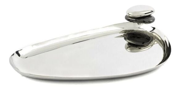 Gravel Gümüş Metal Elips Tabak 26x15cm