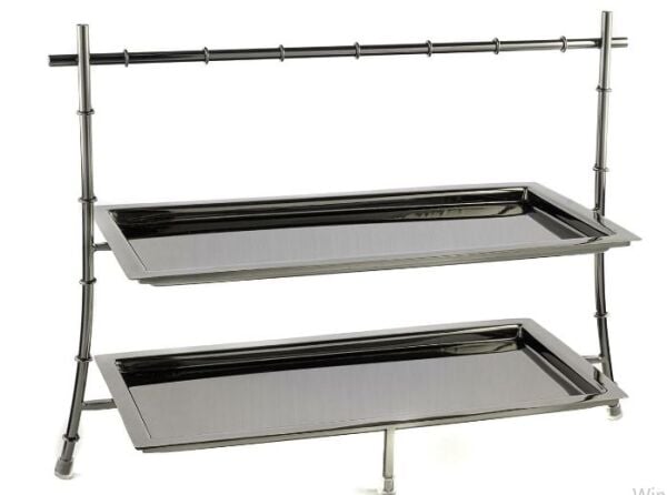 Füme Metal 2 Katlı Sunum Tabağı 42x17x30cm