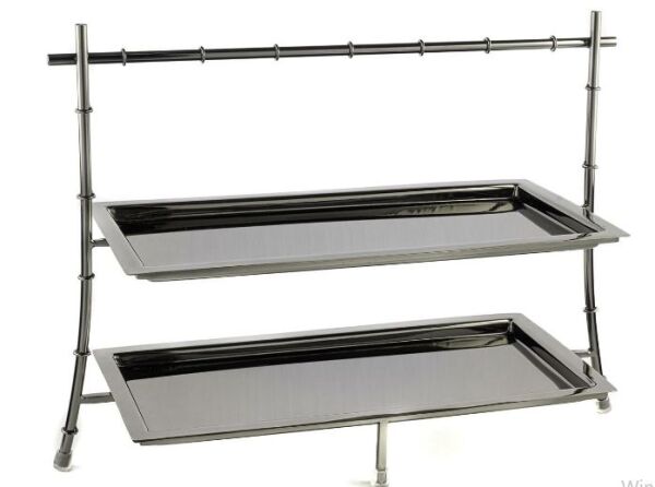Füme Metal 2 Katlı Sunum Tabağı 42x17x30cm