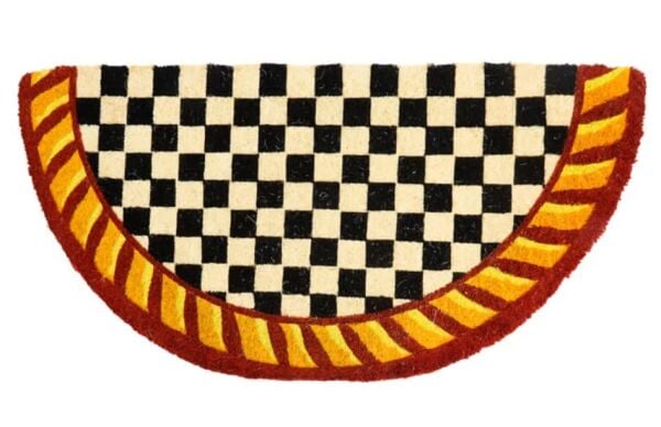 Courtly Check Half Round Red & Gold Entrance Mat