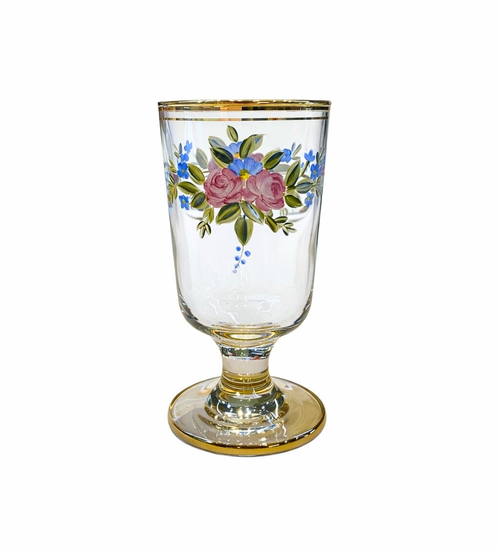 ALTIN CİCEK DESENLI AYAKLI BARDAK