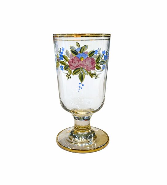 ALTIN CİCEK DESENLI AYAKLI BARDAK