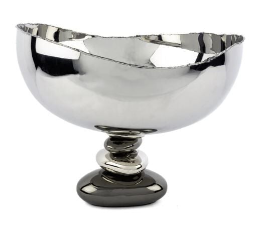 Gravel Gümüş Metal Ayaklı Kase 30x25cm