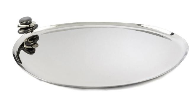 Gravel Gümüş Metal Elips Tepsi 45x35cm