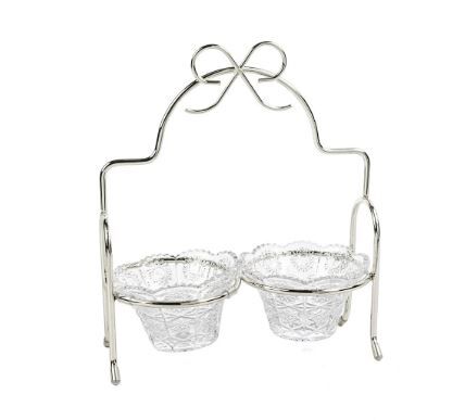 Sİlver Fİyonk Kulplu 2li Çerezlik Standı 24x29cm