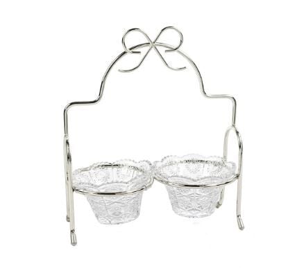 Sİlver Fİyonk Kulplu 2li Çerezlik Standı 24x29cm
