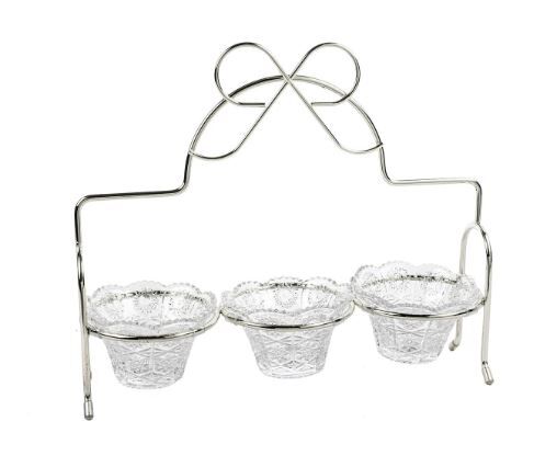 Silver Fiyonk Kulplu 3lü Çerezlik Standı 36x32cm