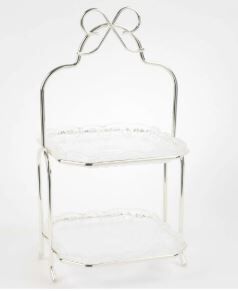 Sİlver Fiyonk Kulplu Cam 2Katlı Servislik 36x17cm