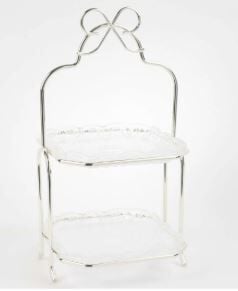 Sİlver Fiyonk Kulplu Cam 2Katlı Servislik 36x17cm