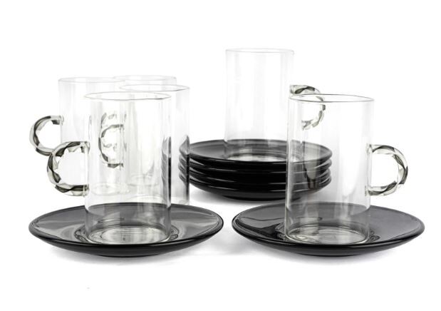 6lı Siyah Cam Çay Seti