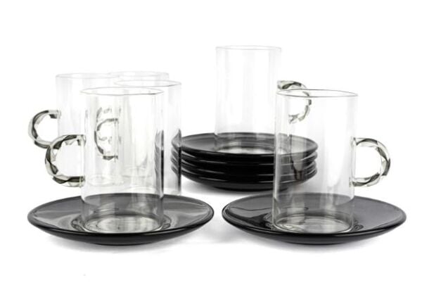 6lı Siyah Cam Çay Seti