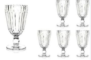 Kristal Kesimli 6lı Ayaklı Cam Bardak 210ml