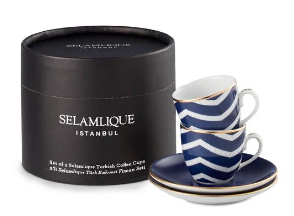 2'Lİ ZİGZAG MAVİ TÜRK KAHVESİ FİNCANLARI