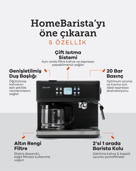 Home Barista 3-in-1 Filtre Kahve & Espresso Makinesi